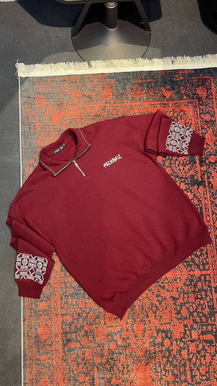 دورس 3 نخ پنبه نیم زیپ مکانیک زرشکی (وارداتی)