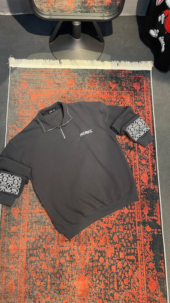 دورس 3 نخ پنبه نیم زیپ مکانیک طوسی (وارداتی)