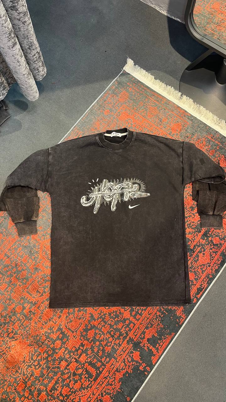 دورس نایک 3 نخ پنبه استین دوبل مشکی (وارداتی)